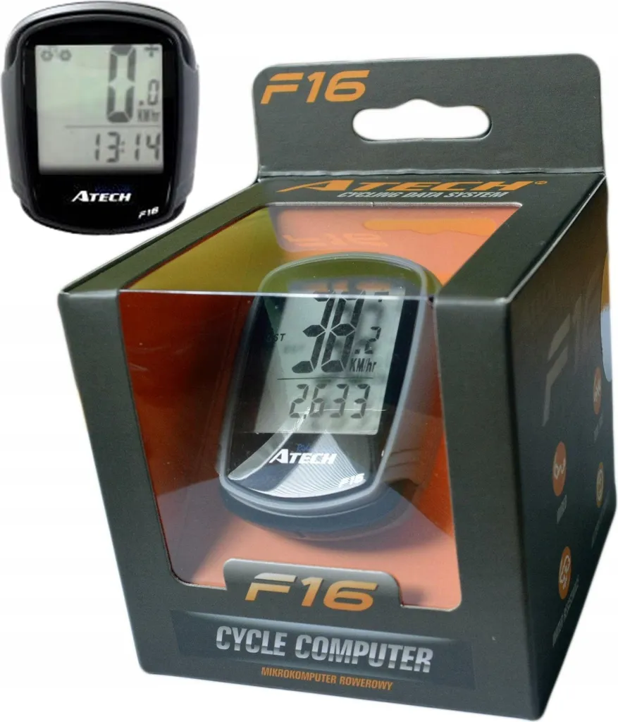 Ordinateur de vélo filaire Atech 16 fonctions avec écran LCD noir