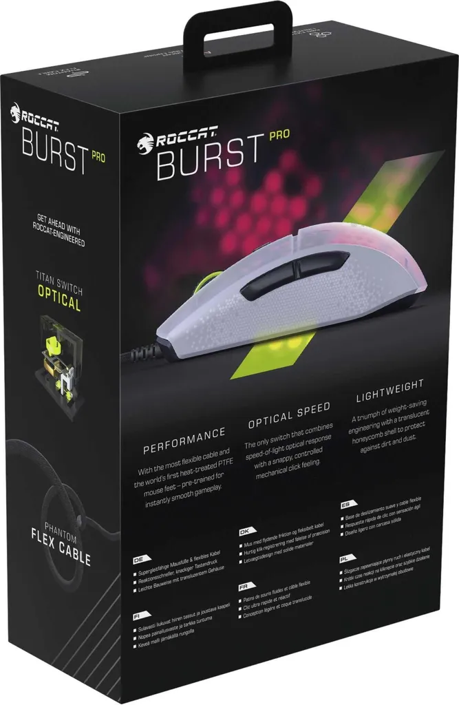 Souris Gamer Filaire Légère Roccat Burst Pro Blanche Lumineuse