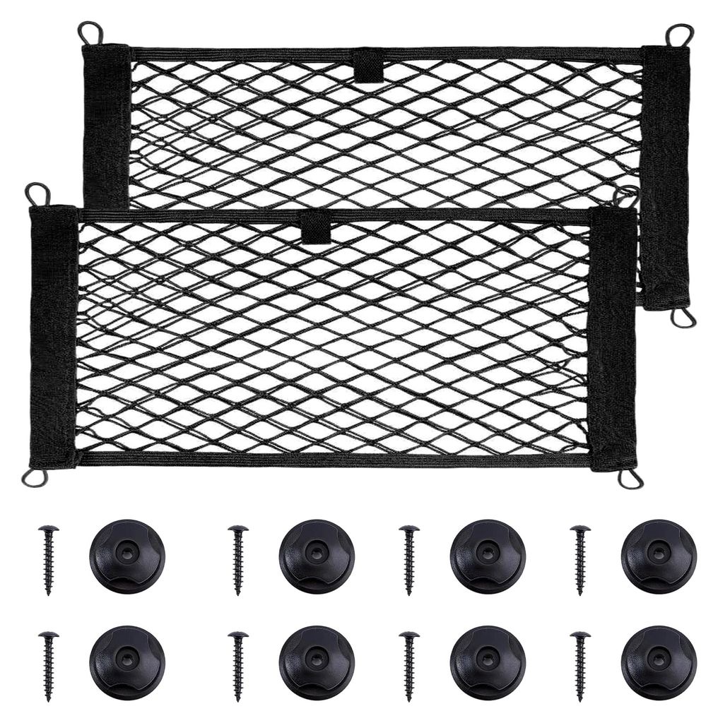 2 STÜCK Universal Gepäcknetz Elastisches Taschennetz für Kofferraum, Wohnmobil, Boot und Zuhause zur Frachtaufbewahrung mit Schrauben und Haken ...