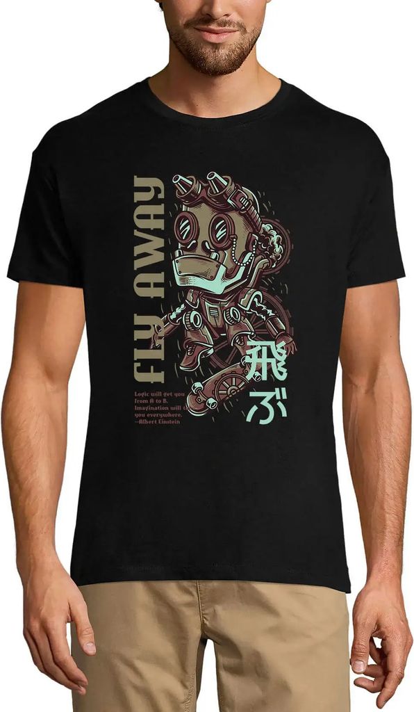 Herren Grafik T-Shirt Wegfliegender Roboter – Fly Away Robot – Öko-Verantwortlich Vintage Jahrgang Kurzarm Lustige Druck Geburtstag Geschenk Mann