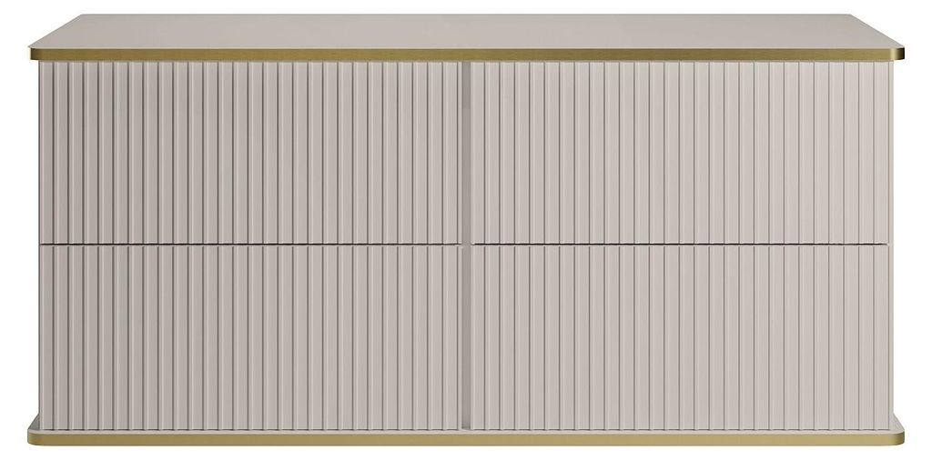 Hängender Waschtischunterschrank mit Rillenmuster und goldener Einfassung – Beige – 120 cm – KELIZA
