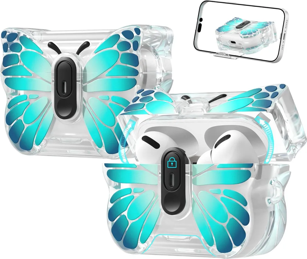 Cover AirPods 4 Design Farfalla Verde - Accessorio TPU Chic e Sicuro
