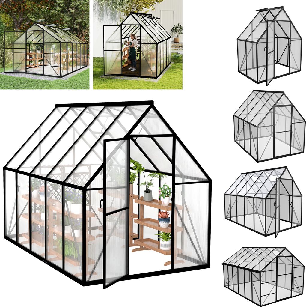 FIVMEN Gewächshaus Treibhaus für Garten Tomatenhaus mit Fundament Frühbeet Pflanzenhaus mit Fenster & Wetterfestem Hohlkammerplatten Gartengewä...