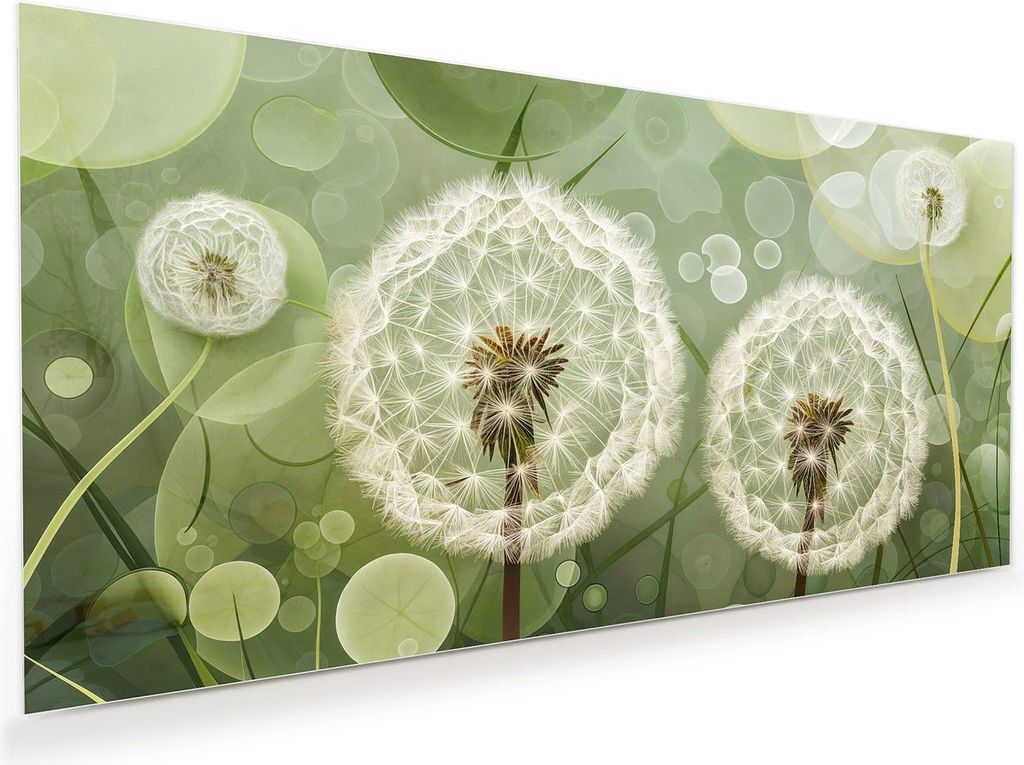 Glasbild 110x55cm in XXL für Wohnzimmer, Schlafzimmer Motiv Löwenzahnzarte Blüten