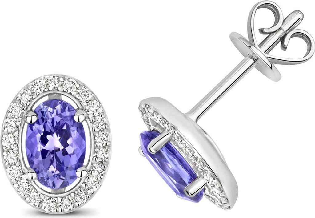 9 Karat (375) Weißgold Damen - Diamant Paar Ohrstecker Brillant-Schliff 0.18 Karat HI - I1 mit Tansanit - 10mm*8mm; TRS3230