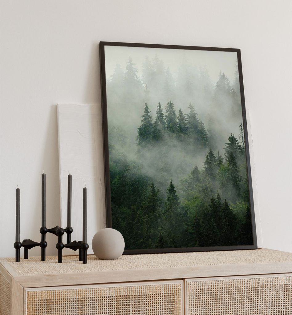 Poster Nebelwald, groesse_poster:21x30 cm, groesse_rahmen:weiß Passepartout 30x40 cm