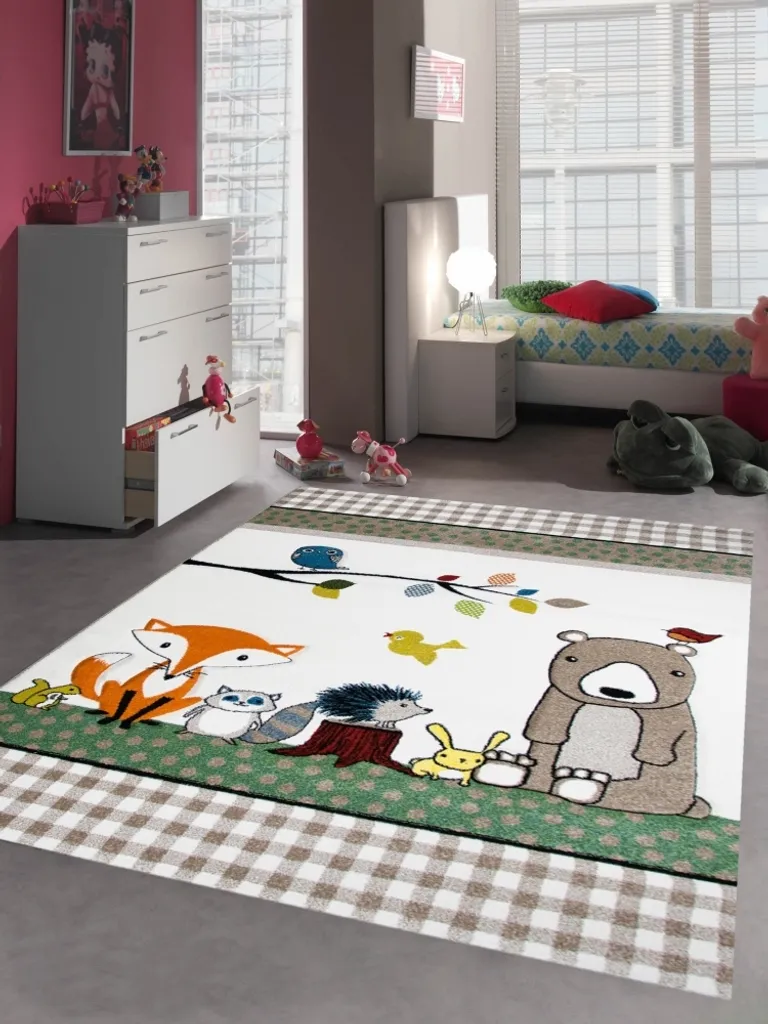 Tapis enfant anti-dérapant 80x150 cm animaux forêt pour chambre sécurisée