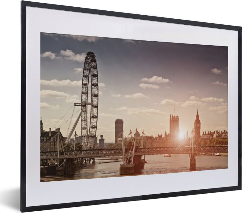 MuchoWow MuchoWow Gerahmtes Poster Sonnenuntergang auf dem London Eye in England 40x30 cm - Poster mit zchwarzem Bilderrahmen - Bilderrahmen - ...
