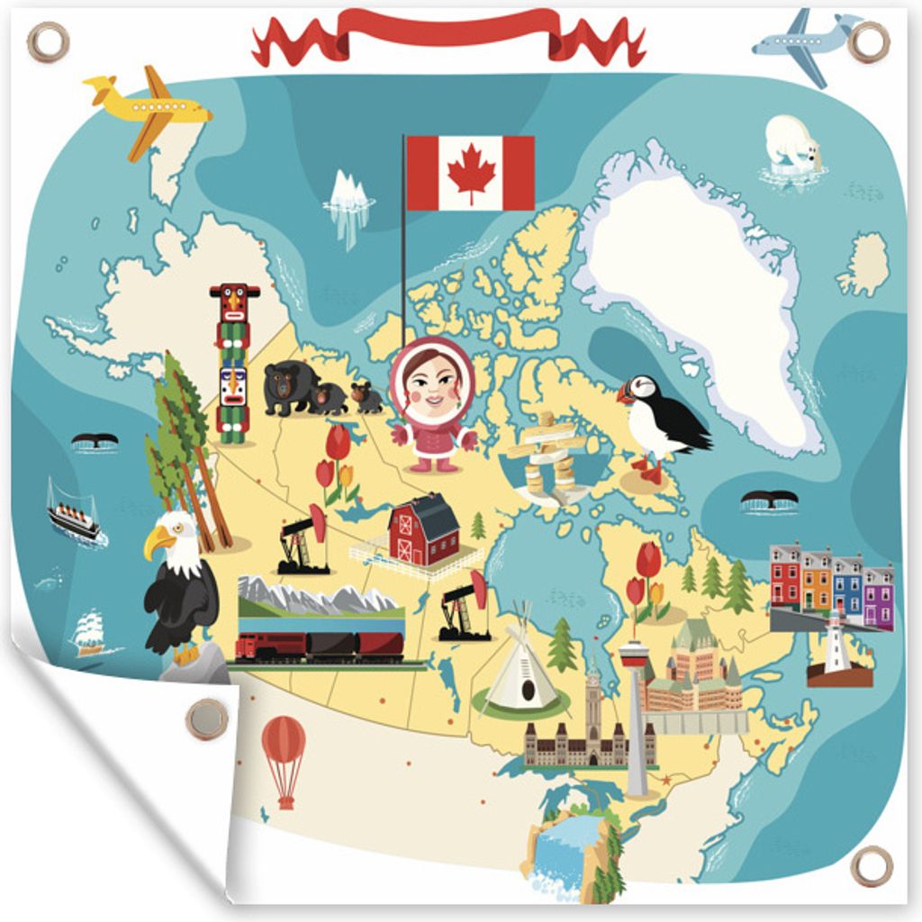 MuchoWow 100x100 cm Outdoor-Poster Gartendeko Sichtschutz Garten Poster für den Garten Illustrationen auf einer Karte von Kanada