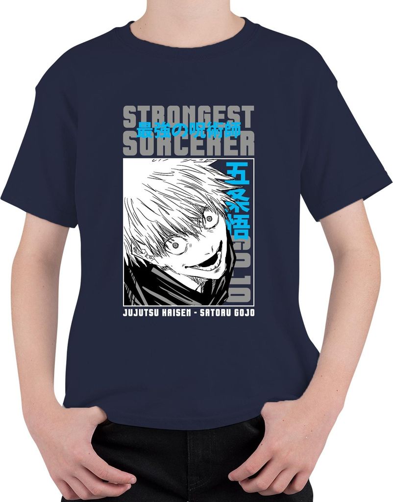 Satoru Gojo Jujutsu Kaisen Strongest Sorcerer Anime Manga Skizze Uni Kinder T-Shirt, Navy, 116
