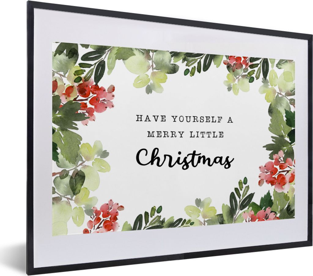 MuchoWow Gerahmtes Poster Weihnachten - Zitat - Pflanzen 40x30 cm - Poster mit Schwarzem Bilderrahmen Wandposter Rahmen Foto Bilder - Bilderrahme...