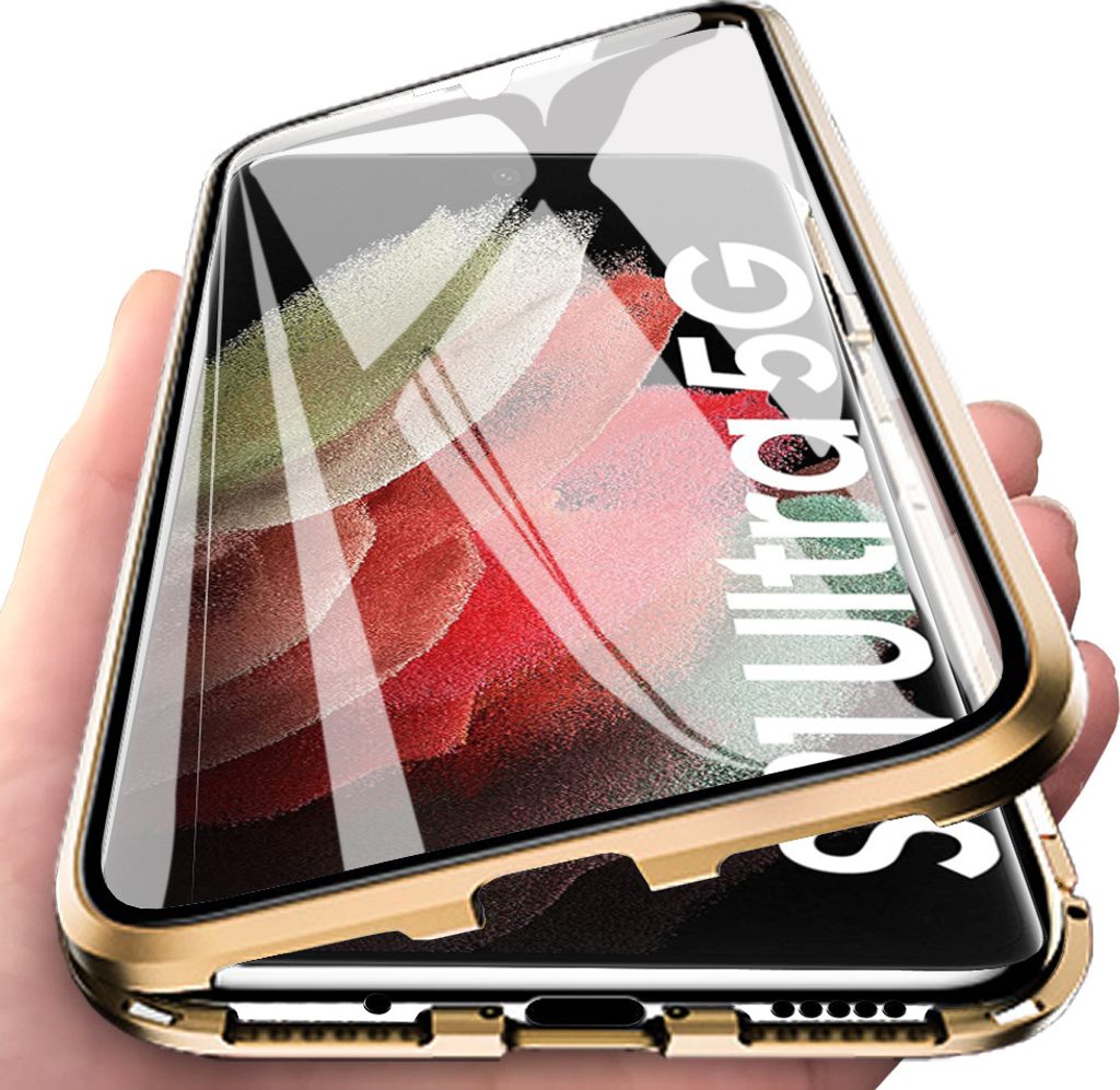 LaimTop Samsung Galaxy S21 Ultra 5G Hülle, Gehärtetem Glas mit Magnetischer Adsorptionskasten 360 Grad Komplett Schutzhülle für Samsung Galaxy ...
