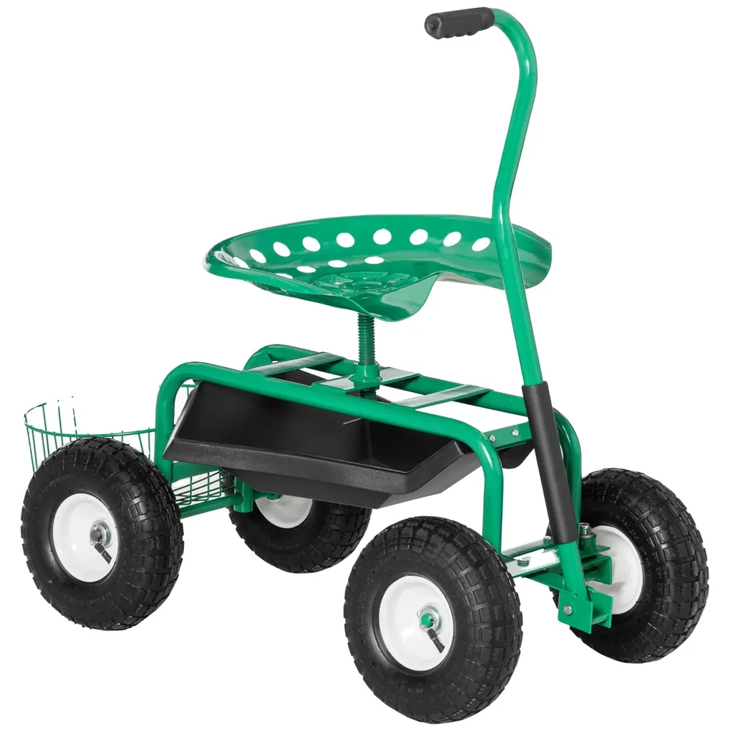 Banc de jardin vert avec rangement outils et mobilité intégrée - Modèle G32