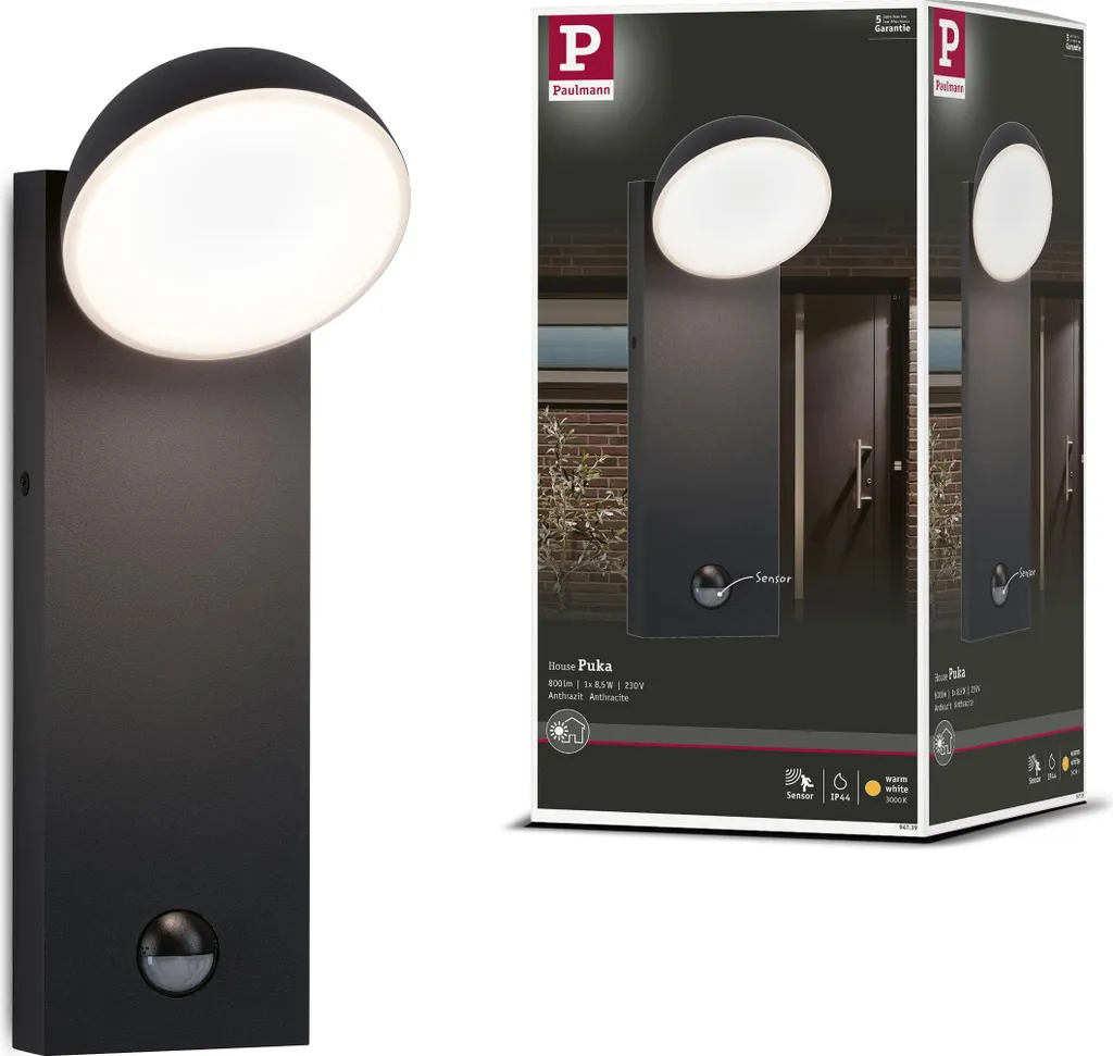 Paulmann Puka LED Lampada Parete Esterni Mare - Design Alluminio IP44