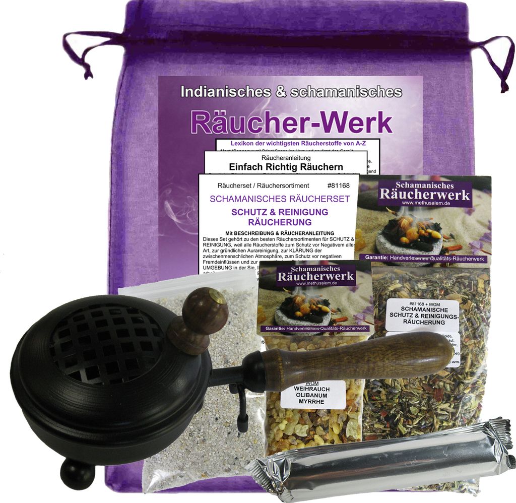 Räucherwerk 7-tlg Räucherset schamanische Räucherung Schutz & Reinigung + Hausreinigung 20 Kräuter + Weihrauch + Olibanum & Myrrhe. 2x Räucher...