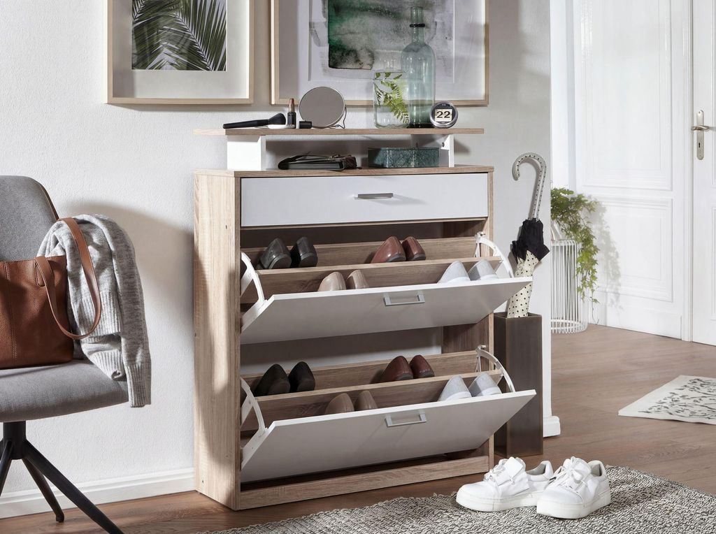 FineBuy Schuhkipper Holz 80x95x24 cm Modern Sonoma Eiche