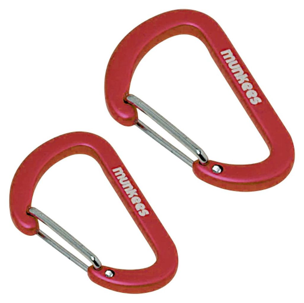 MUNKEES Karabiner flach mit Drahtschnapper 2 Stück ideal für Schlüssel, Rucksack & Outdoor rot