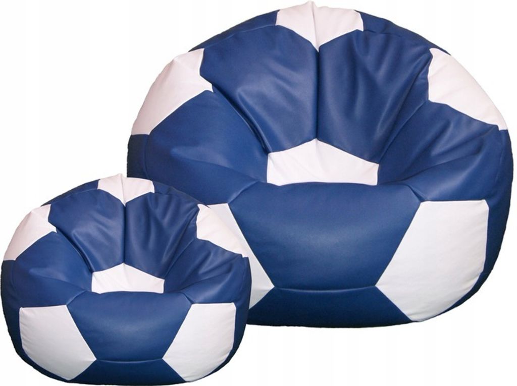 Sitzsackball 100x100 cm + Fußhocker dunkelblau weiß