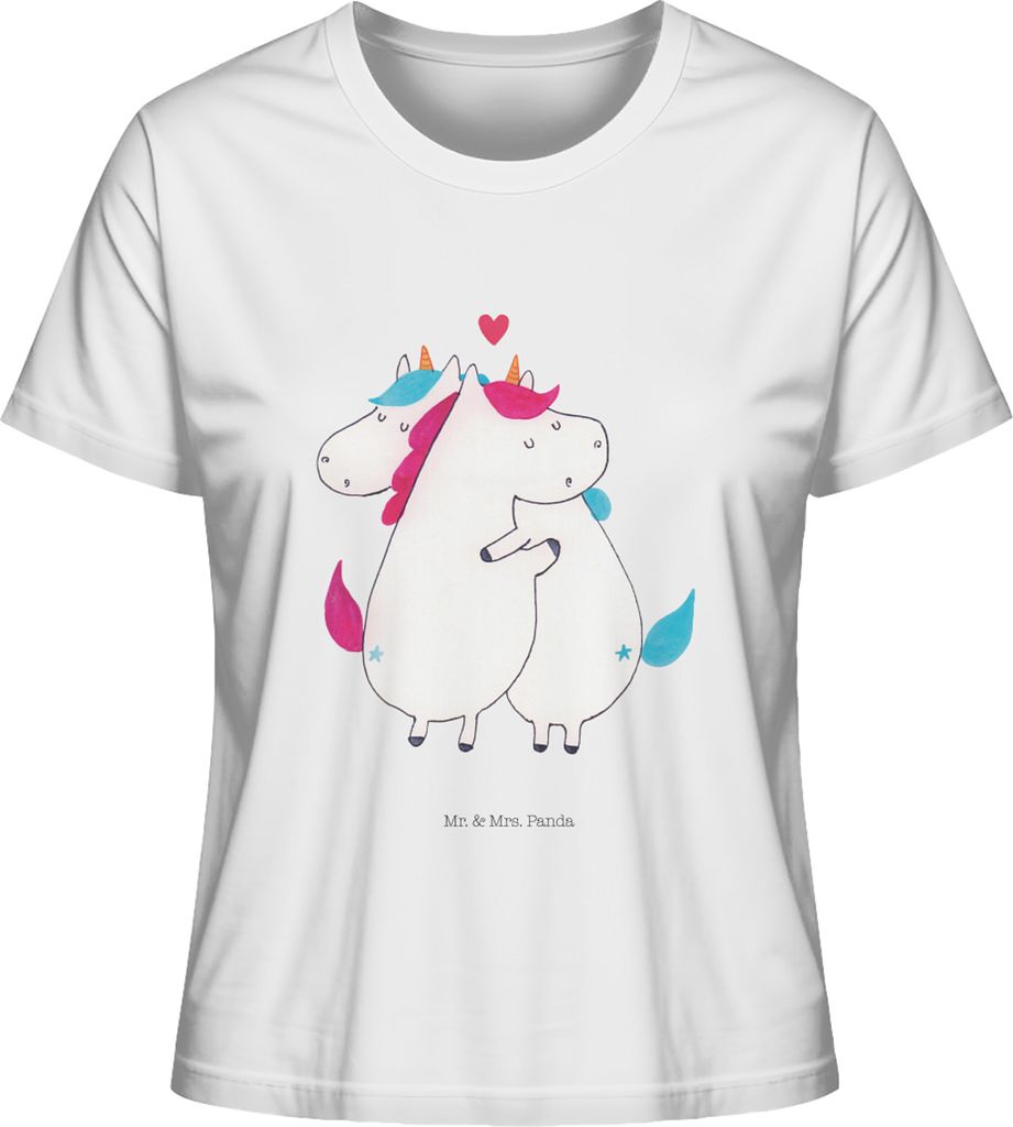 Mr. & Mrs. Panda Damenshirt Einhorn Mitteilung Größe S - Weiß - Geschenk, T-Shirt für Frauen, Basic Shirt Damen, Valentinstag, Unicorn, Kurzarm...