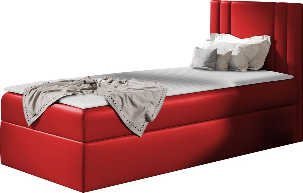 MIRJAN24 Boxspringbett Carmen Mini, Einzelbett mit Bettkasten für die Bettwäsche, mit Topper und Kopfteil (Soft 010, Größe: 90x200 cm, Seite: R...