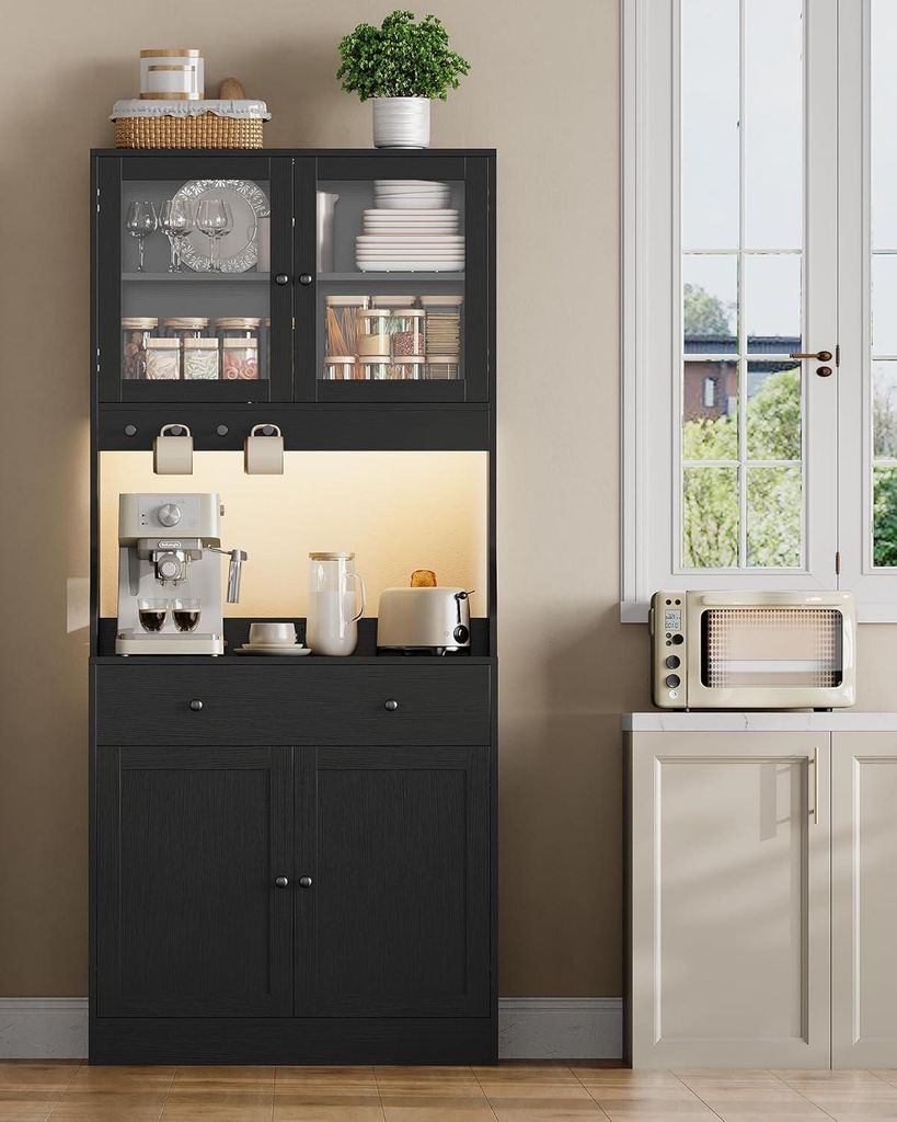 KIMENICH Küchenschrank, Buffetschrank Hochschrank mit Schublade und LED, Schwarz