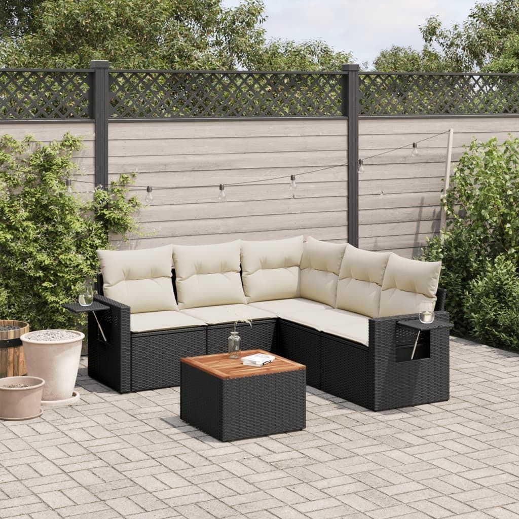 6-tlg. Garten-Sofagarnitur mit Kissen Schwarz Poly Rattan 3224558
