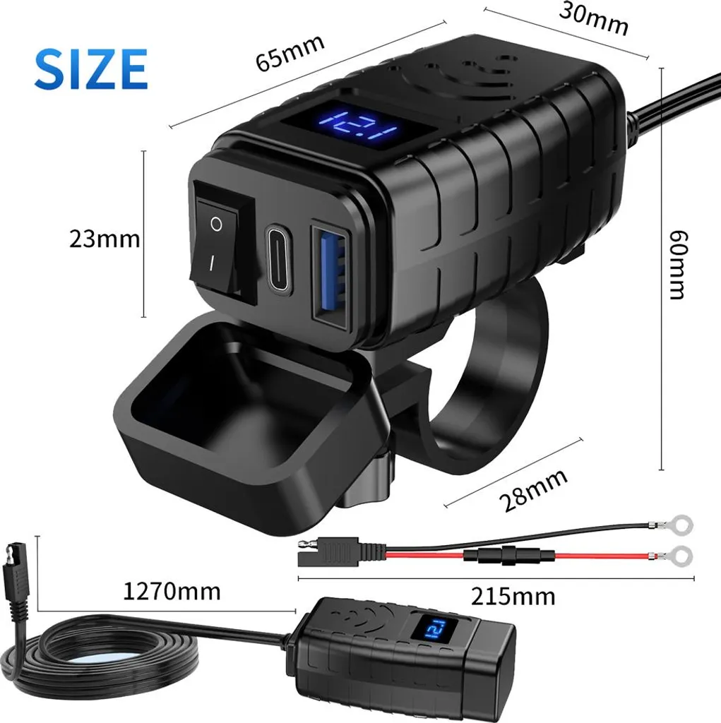 Kit Ricarica Moto USB PD 3.0 SAE Impermeabile per Navigazione GPS