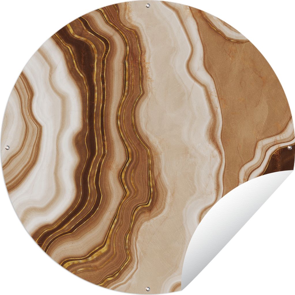 MuchoWow Gartenposter Outdoor-Poster Rund Edelsteine - Braun - Achat - Stein Ø 120 cm Gartendeko Rundes Poster draußen