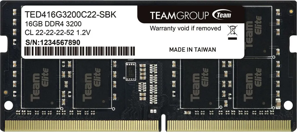 Team Group ELITE TED416G3200C22-S01 - 16 GB - 1 x 16 GB - DDR4 - 3200 MHz - 260-pin SO-DIMM