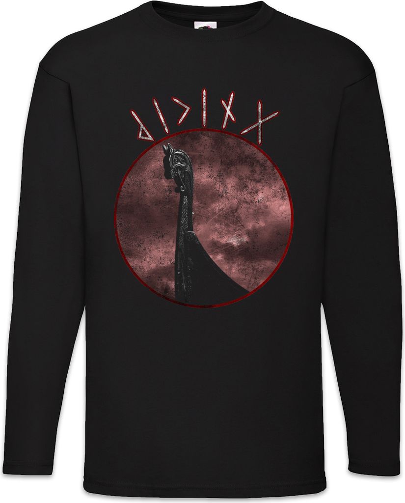 Urban Backwoods Viking Ship Dragon Head, Langarm T-Shirt, Farbe: Schwarz, Größe: XL