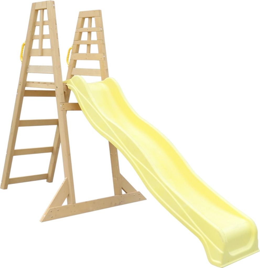 Holz Klettergerüst mit 2,2 m Rutsche für Kinder, GINGER HOME, Garten Spielturm