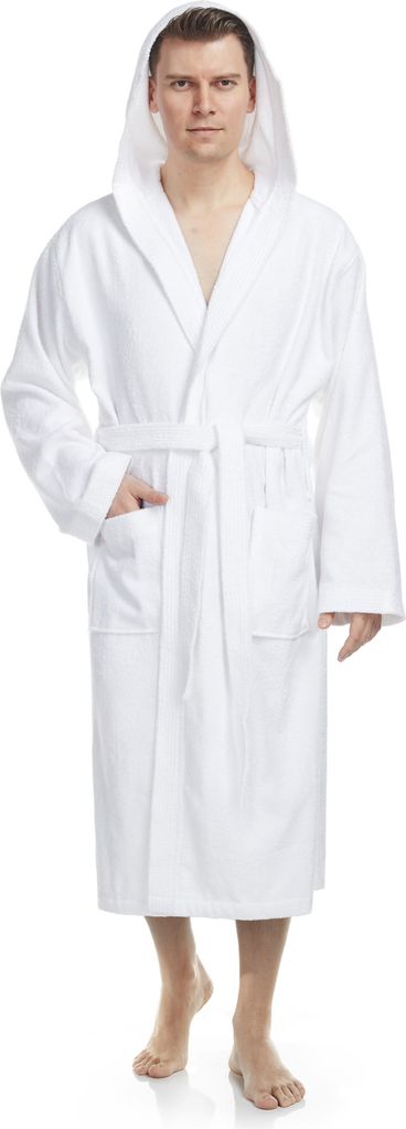 Arus Bademantel Pacific für Herren, wadenlang, Farbe:Weiß, Größe:S