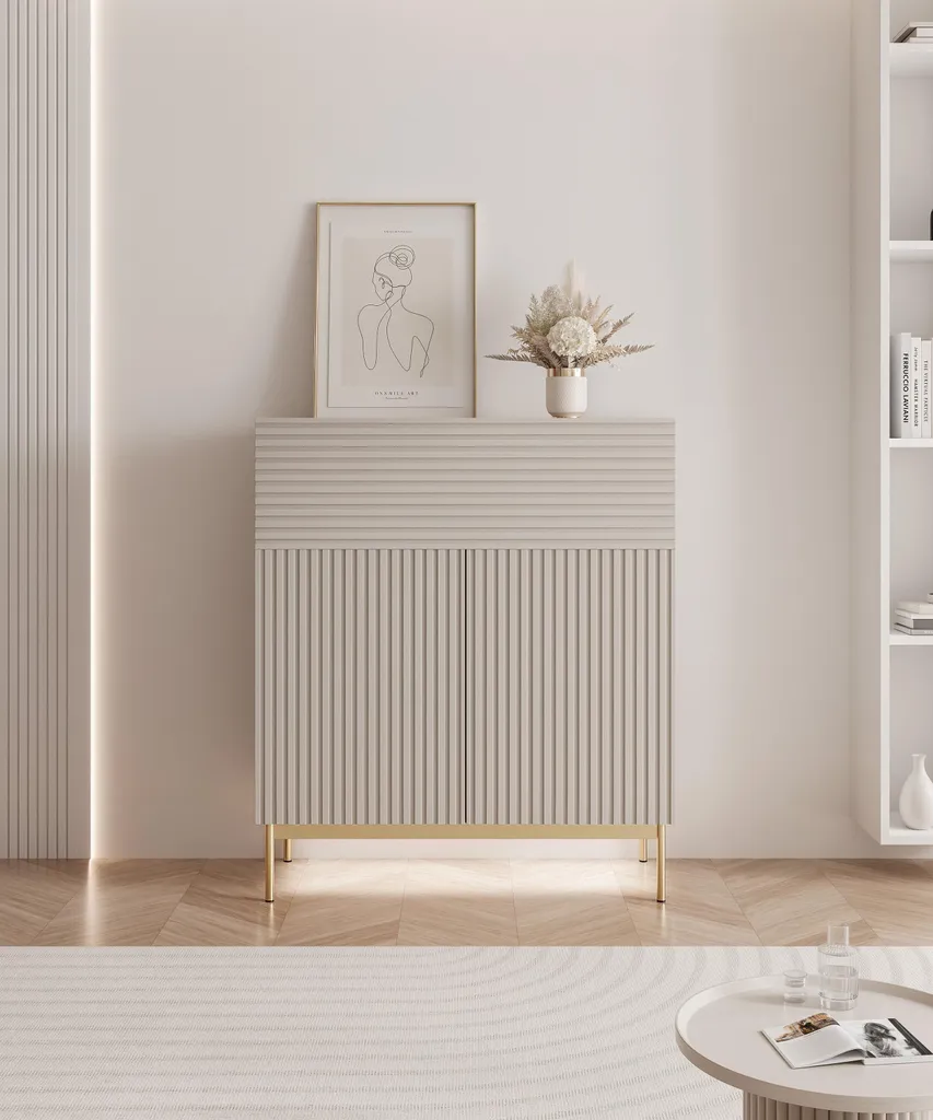 Buffet haut design Linearis gris cachemire 92 cm avec rangement LED
