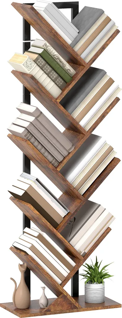 Bibliothèque Gain de Place Marron Rustique Haute de 136 cm pour Bureau