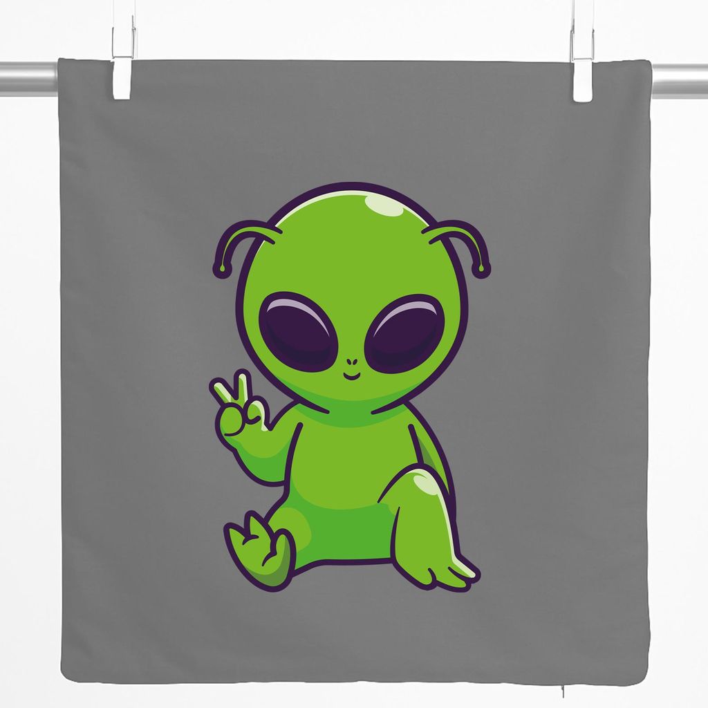 Huuraa Kissenbezug Alien Comic 40x40cm Steel Grey Baumwolle Dekokissenbezug Geschenkidee