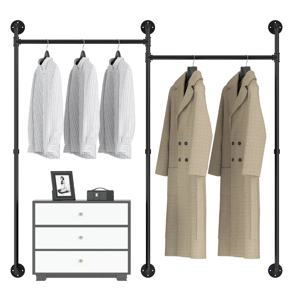 Barre de penderie pour entrée et dressing industriel gain de place noir