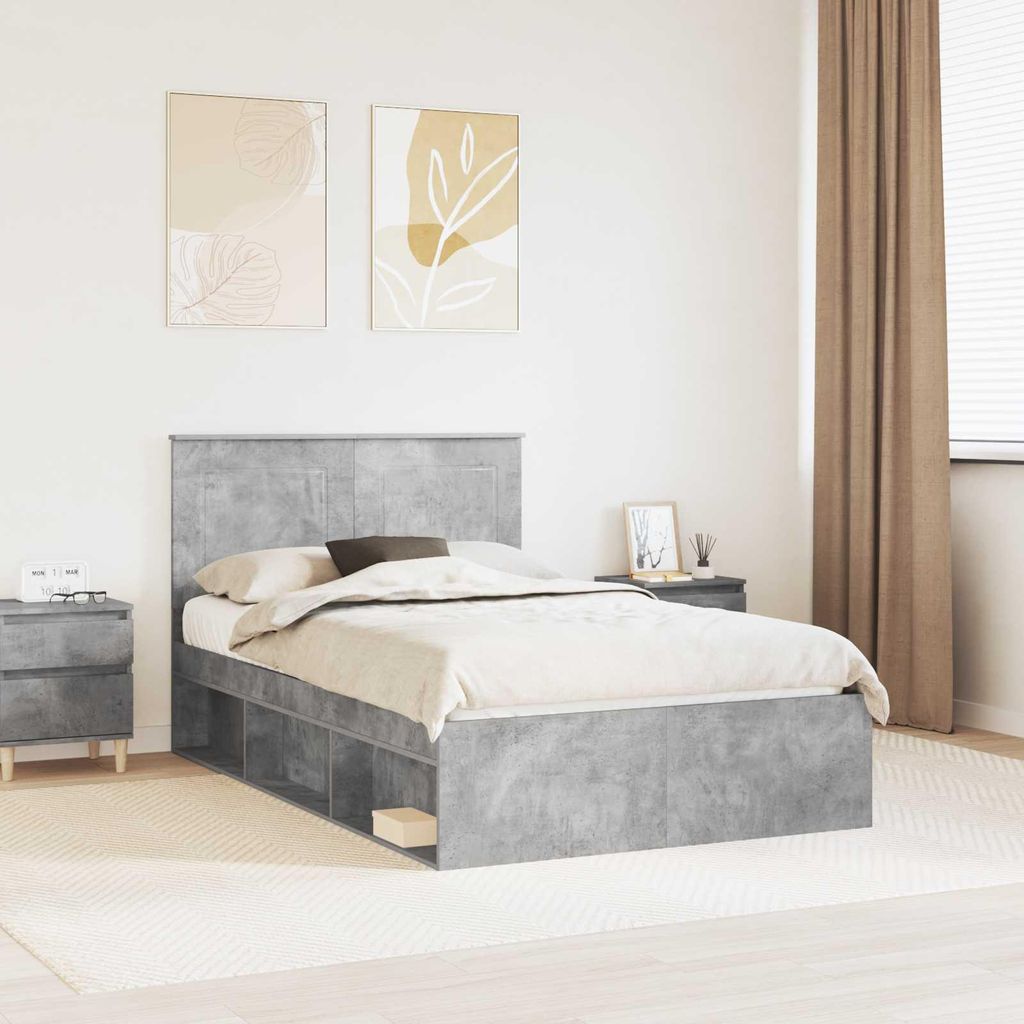 Maison Exclusive - Bettrahmen mit Kopfteil Beton 120 x 190 cm Massives Kiefernholz