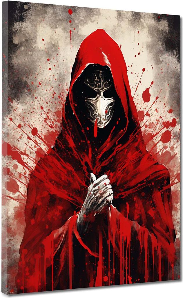 Mystische Gestalt mit Maske Leinwandbild Wandbild Kunstdruck XL Wanddeko: 60x80x4cm