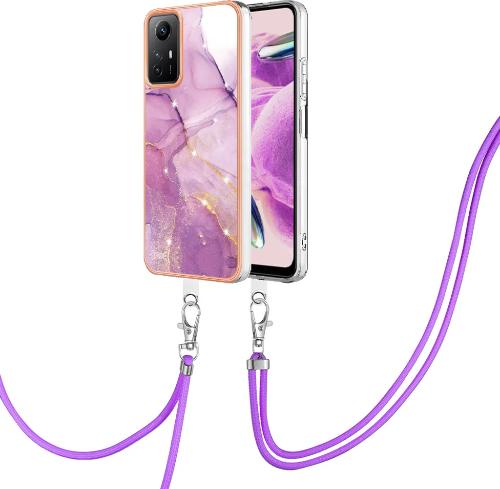 Custodia con cinturino per Xiaomi Redmi Note 12S, paraurti in TPU morbido, custodia protettiva, con cinturino regolabile Rosa