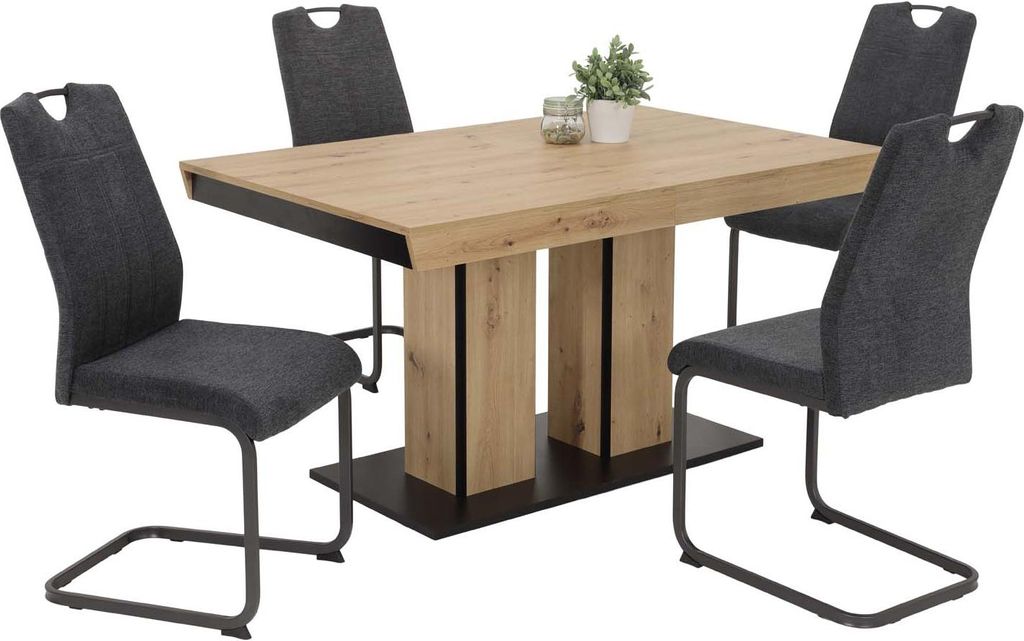5 tlg. Essgruppe Kamilla - Tisch Artisan, 4 Stühle Anthrazit