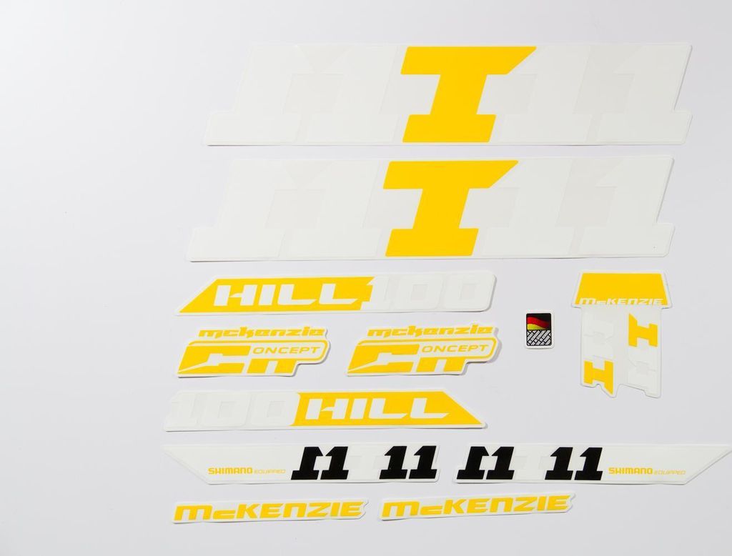 Fahrrad DEKOR Satz Aufkleber Rahmen Sticker MC KENZIE Label weiß gelb