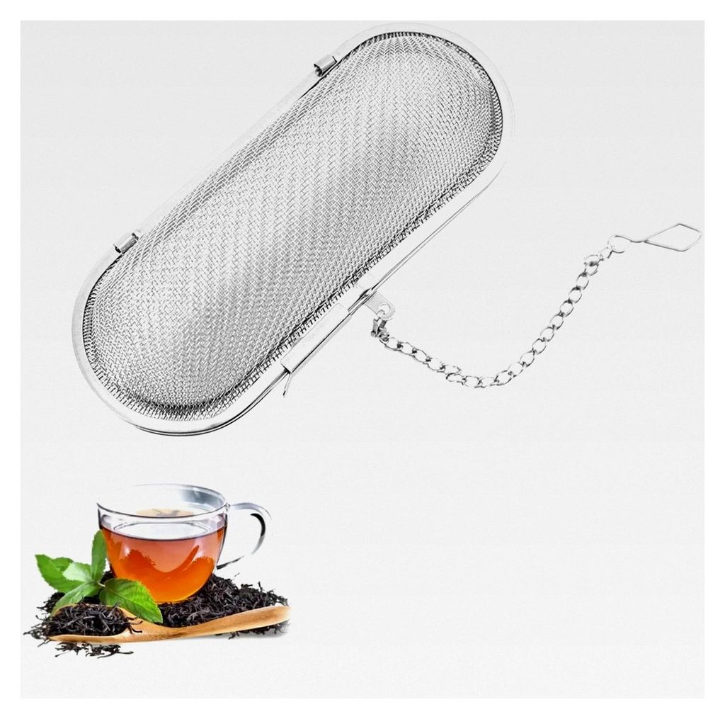 Gewürzsieb aus Edelstahl, Tee Sieb mit Kette für lose Gewürze und Mulling Gewürze (Silber)