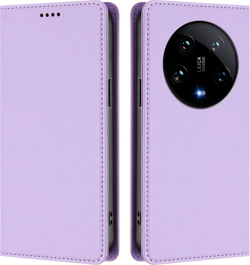Handyhülle für Xiaomi 14 Ultra, Kunstleder Klapphülle Stoßfeste Magnetische Hülle mit Ständer Violett
