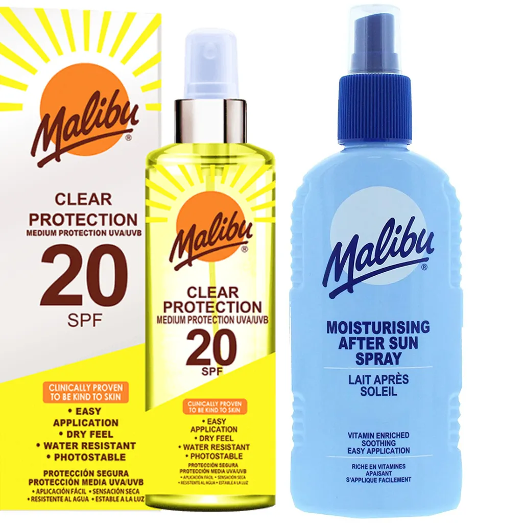 Malibu SPF20 Spray Trasparente + Doposole Aloe 200ml | Protezione Solare