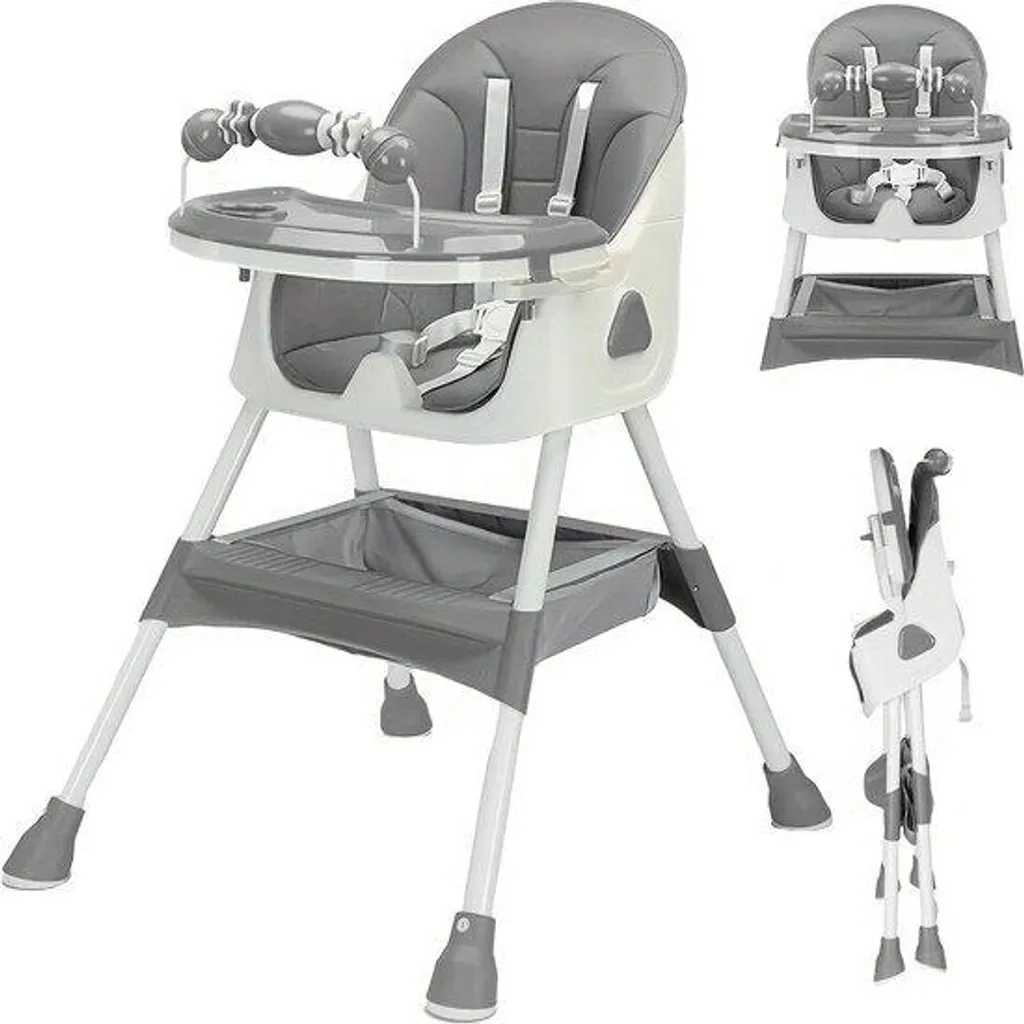 Chaise haute bébé pliable Koopiez compacte avec porte-jouets intégré
