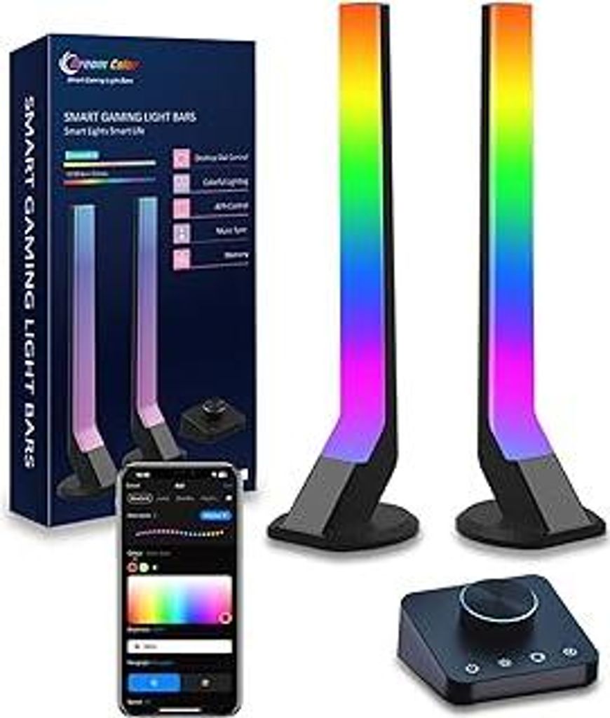 Gaming LED Lightbar mit Desktop-Controller, Smart Gaming Lampe Zimmer Deko Funktioniert mit Google Assistant, RGBIC TV LED Hintergrundbeleuchtung A...