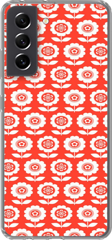 MuchoWow Handyhülle Schutzhülle Hülle für Telefoonhoesje Samsung Galaxy S21 FE Blumen - Muster - Rot Silikon Softcase Handy Hülle - Mobiltel...