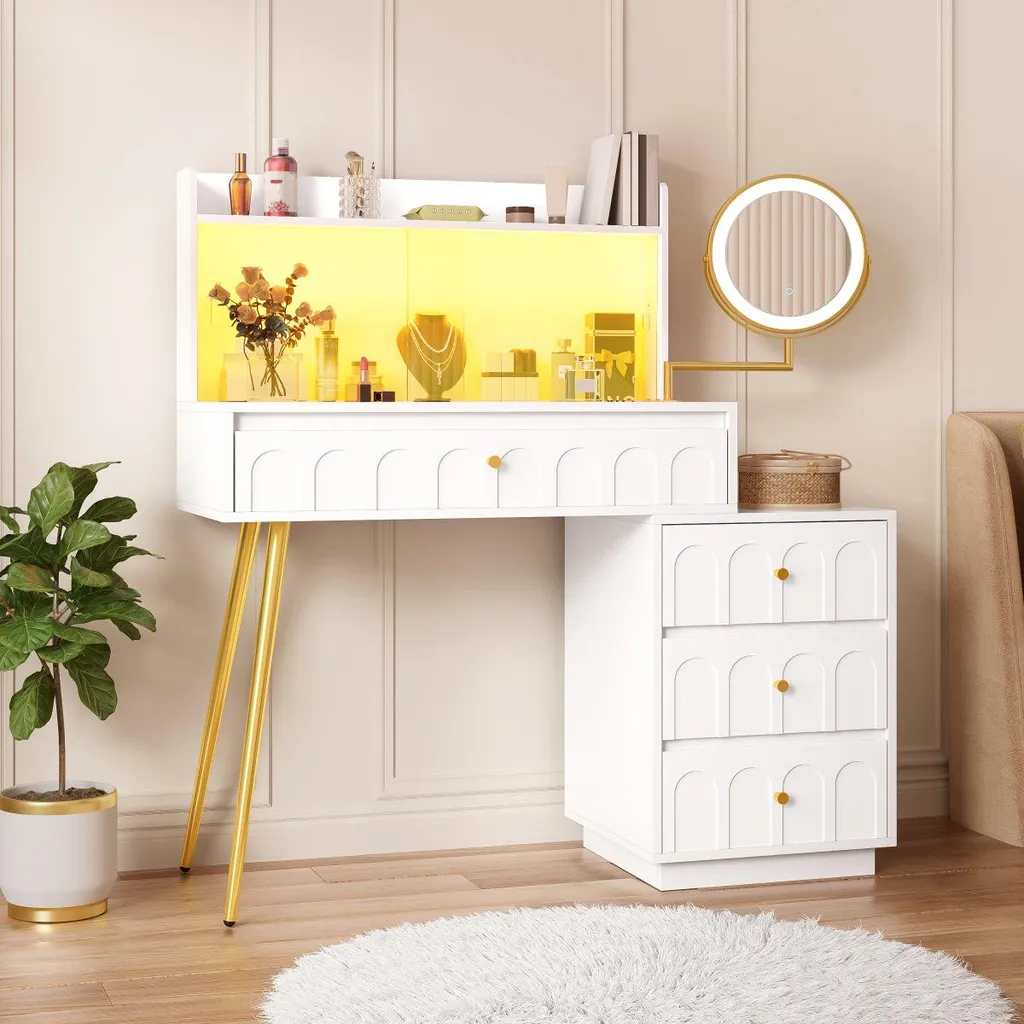 Coiffeuse blanche miroir lumineux pour optimiser le rangement - 6