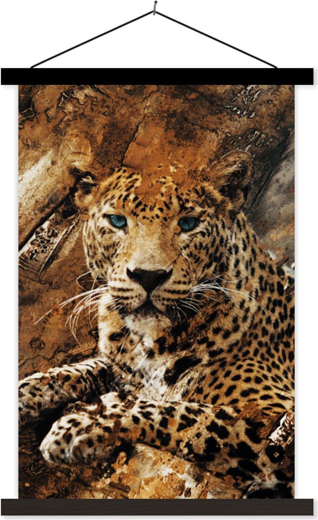 MuchoWow Textilposter Leopard - Steine - Wand 40x60 cm mit schwarzem Rahmen - Wanddekorationen