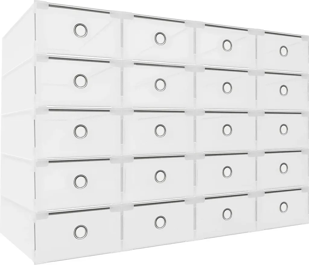Boîtes à Chaussures Plastique avec Couvercle - Lot de 20 Empilables 33cm